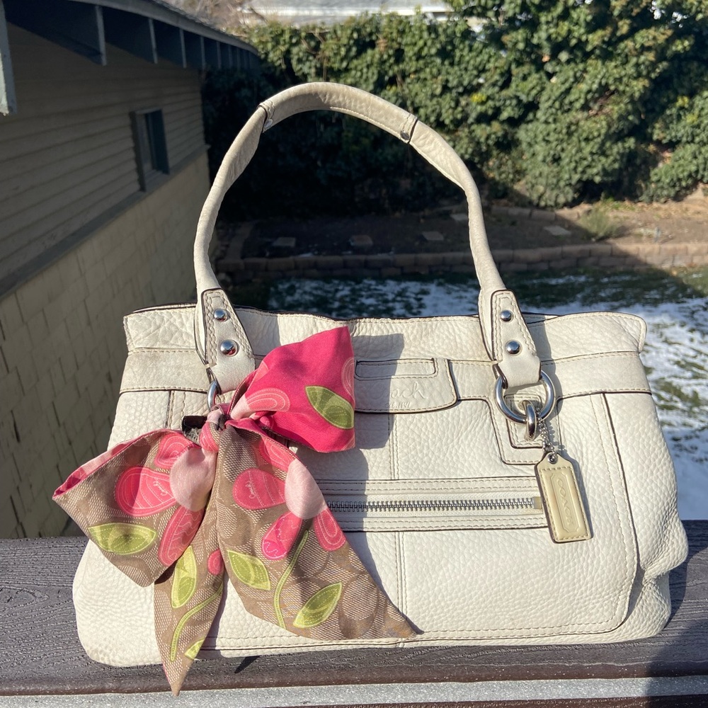 Authentic white leather coach purse